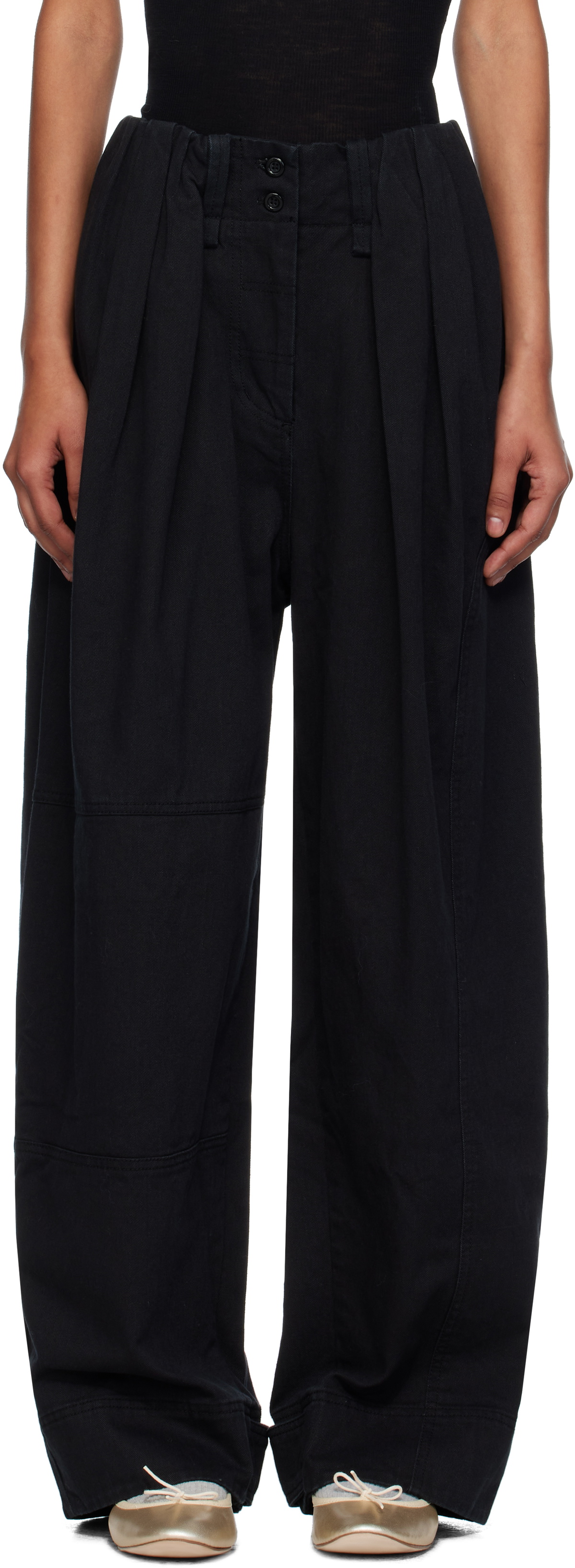 OPEN YY Black Full Gather Trousers