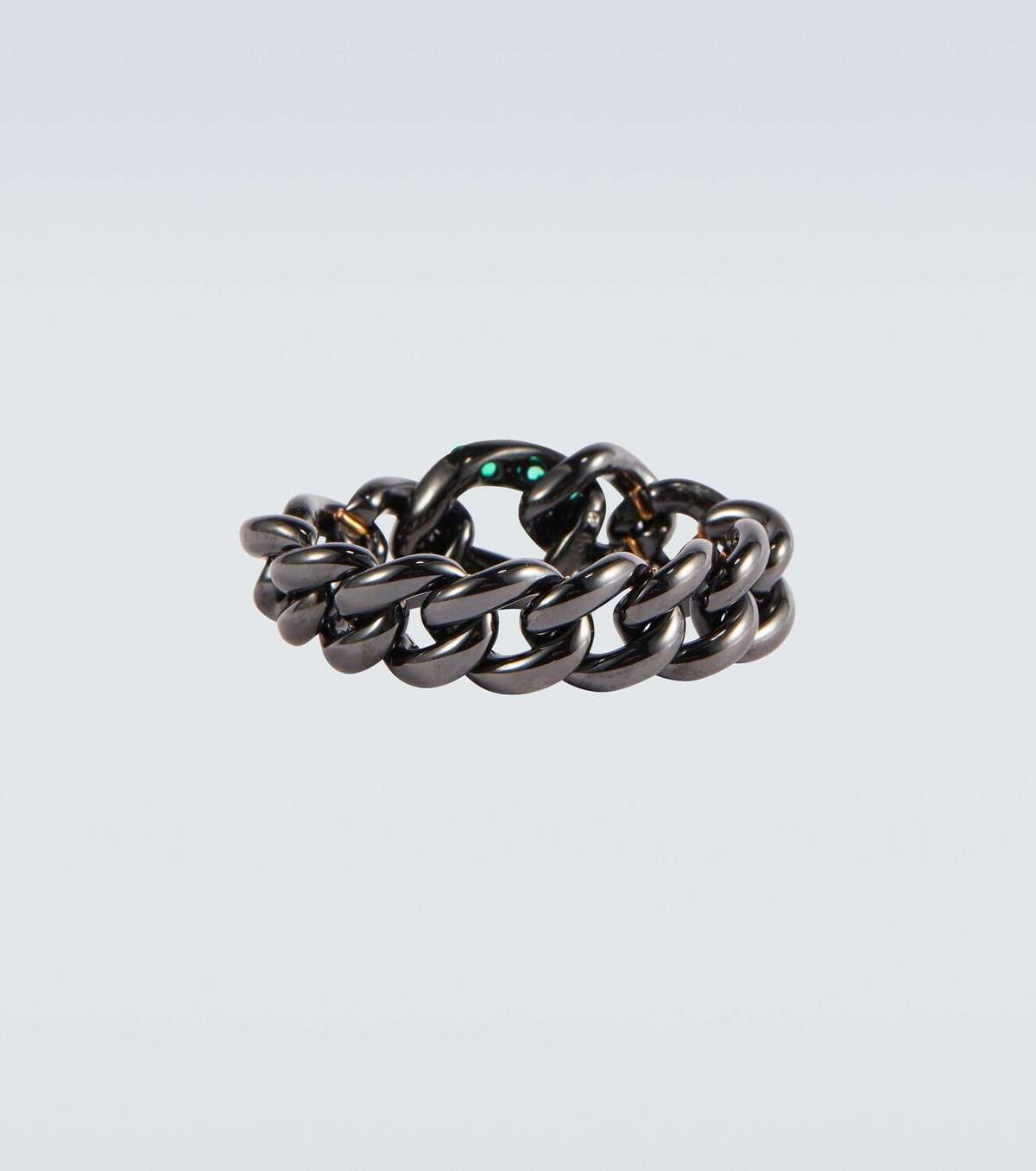 Shay Jewelry Medium Link 18kt gold ring with emerald