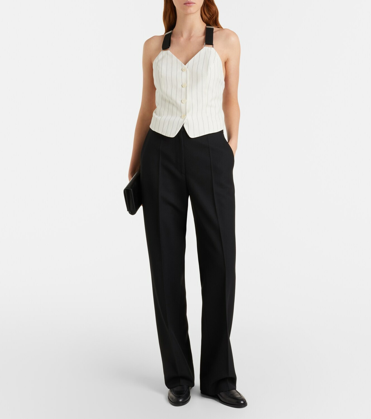 Ralph Lauren Collection Donnella pinstriped cotton, linen and wool bustier top