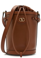 Valentino Garavani Logo-plaque Leather Drawstring Bucket bag - Brown - One Size