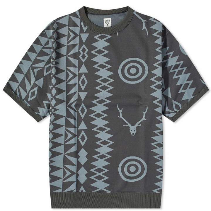Photo: South2 West8 Men's Skull & Target Short Sleeve Sweater in Charcoal