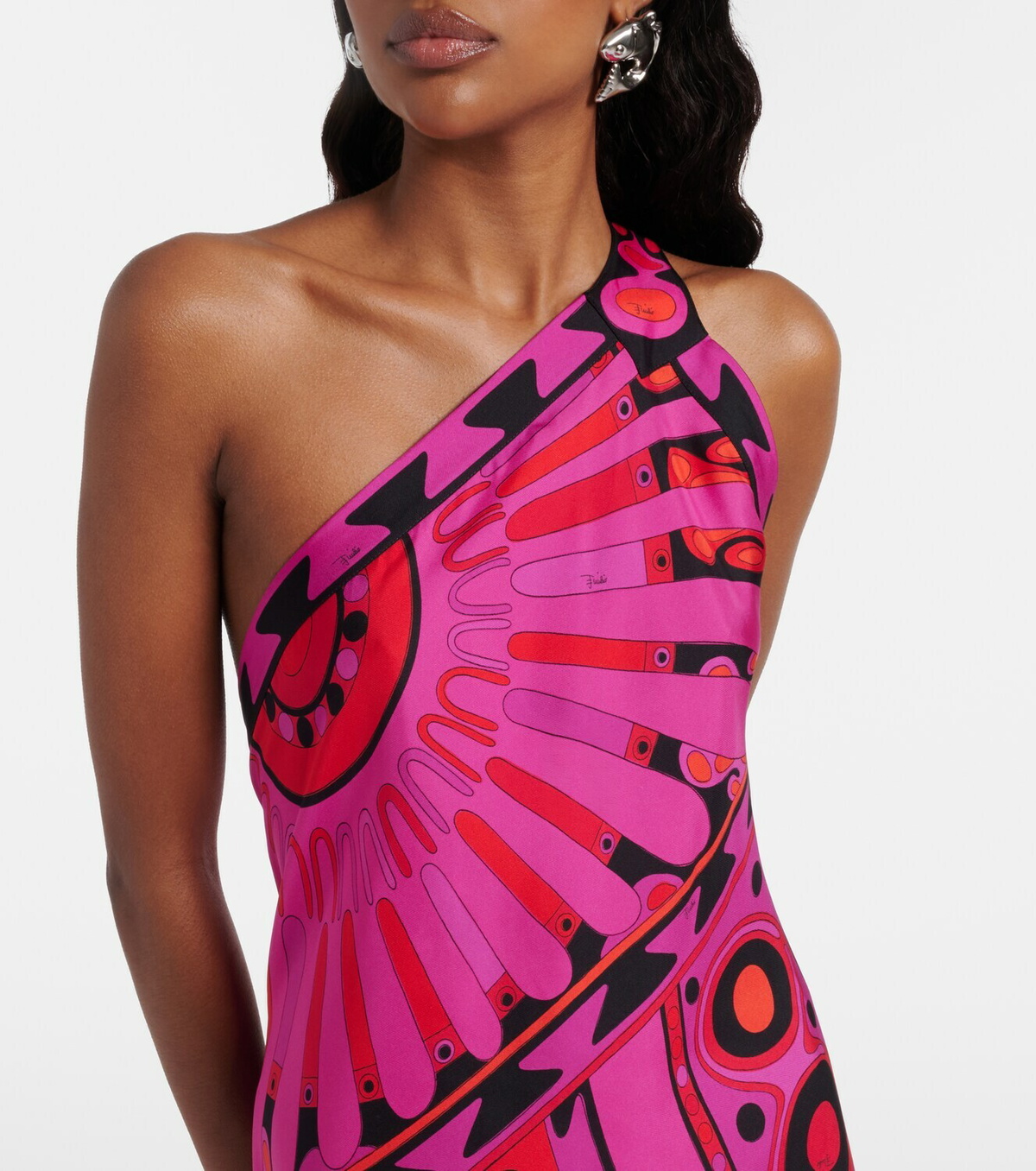 Pucci Soleil asymmetric silk twill midi dress