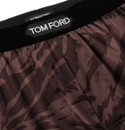 TOM FORD - Velvet-Trimmed Zebra-Print Stretch-Silk Satin Boxer Shorts - Brown