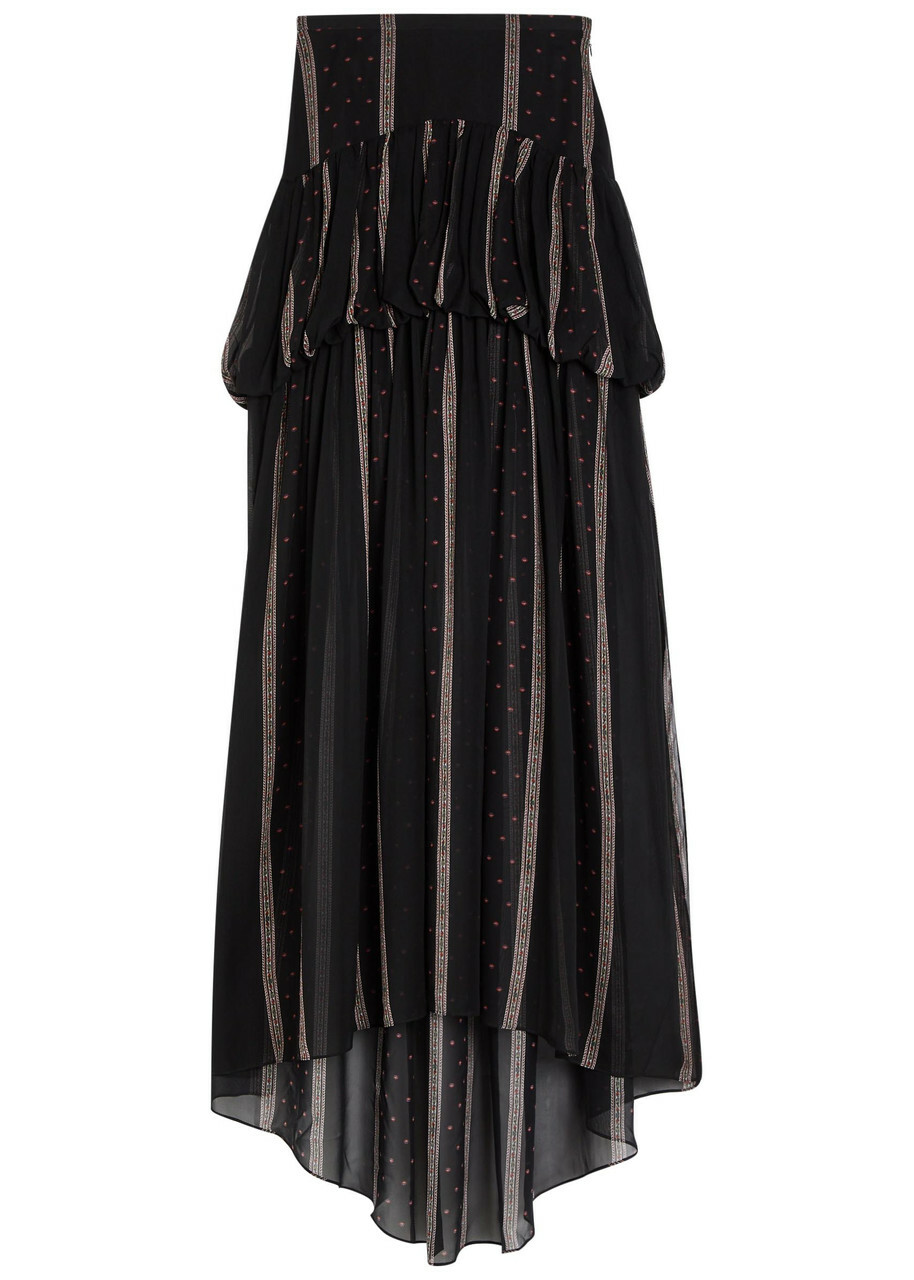 Liberowe Nina Printed Silk-chiffon Maxi Skirt Black