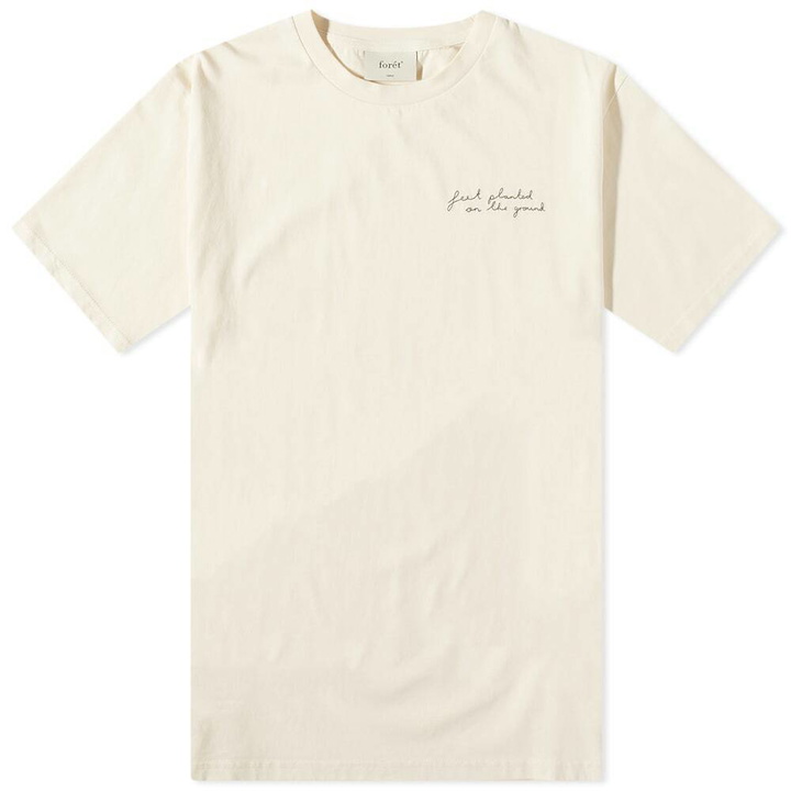 Photo: Foret Men's Gravel T-Shirt in Cloud/Sage