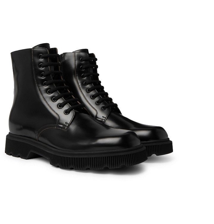 Photo: Gucci - Mystras Logo-Appliquéd Polished-Leather Boots - Black