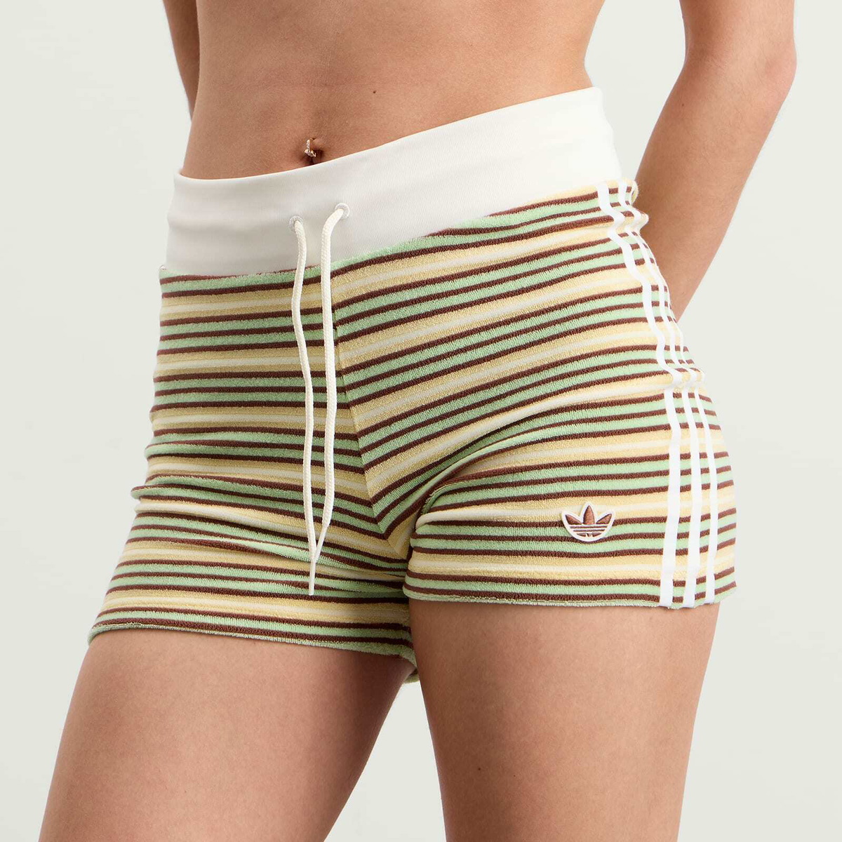 Adidas Women's Striped Terry Mini Shorts in Multicolor/Easy Yellow