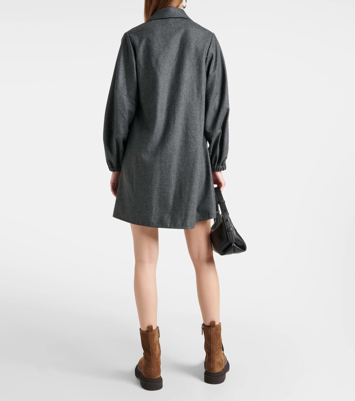 Brunello Cucinelli Balloon-sleeve flannel minidress