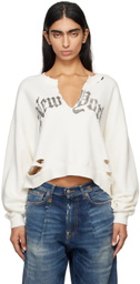 R13 Ecru 'New York' Cropped Sweatshirt