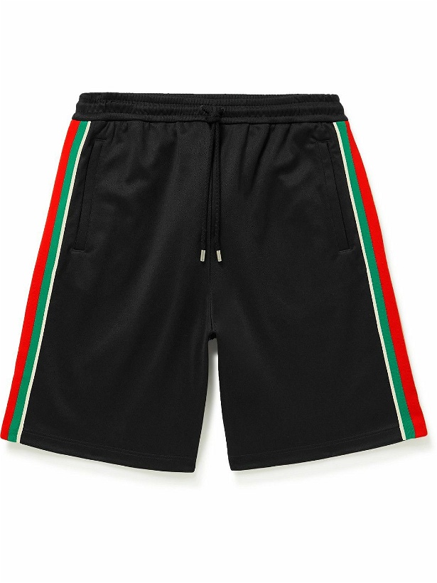 Photo: GUCCI - Straight-Leg Webbing-Trimmed Tech-Jersey Drawstring Shorts - Black