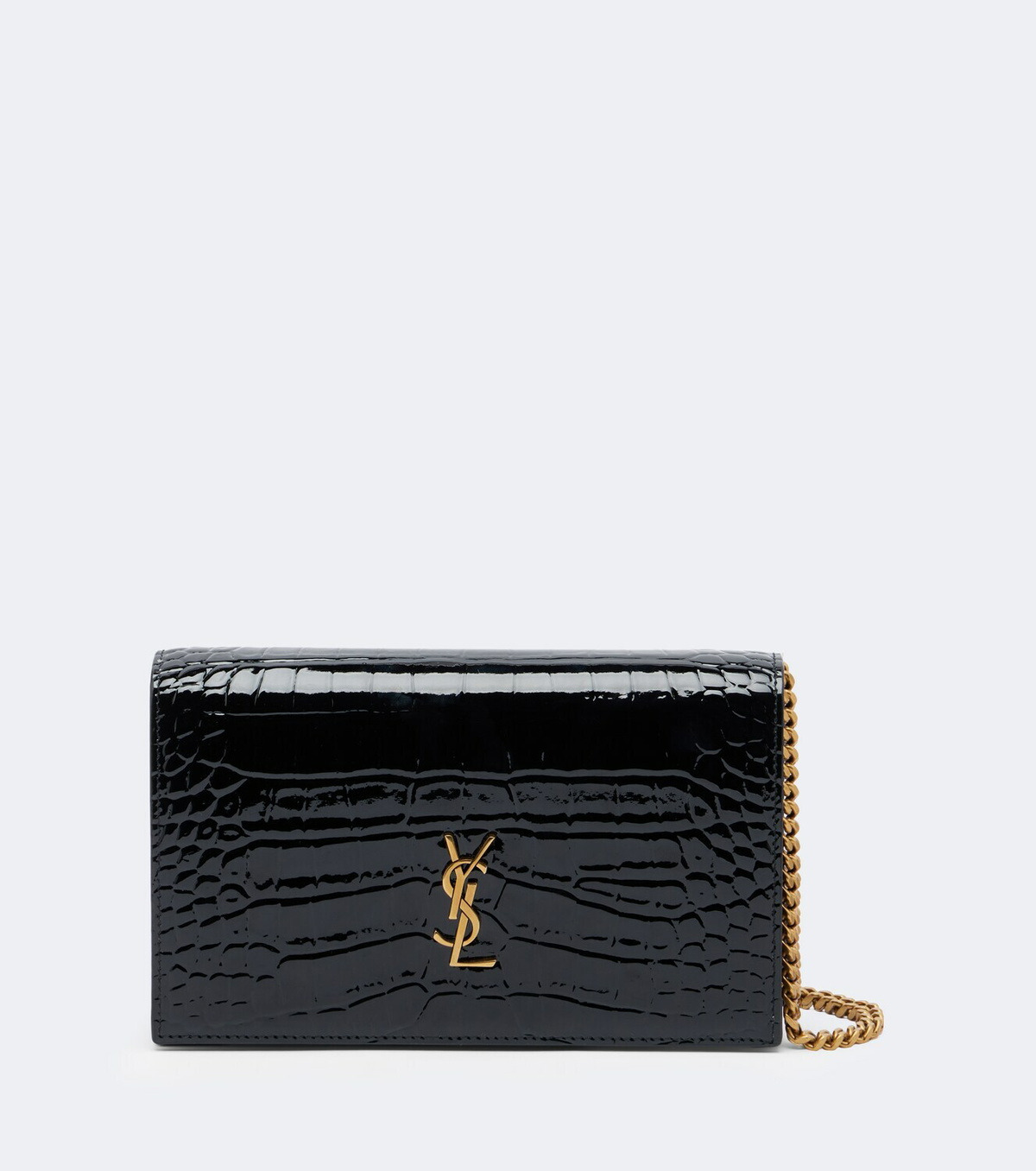 Saint Laurent Cassandre croc-effect leather chain wallet