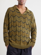 Kartik Research - Striped Knitted Cotton Polo Sweater - Green