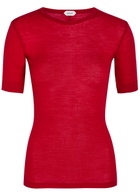 Versace Ribbed Logo-embroidered Wool T-shirt Red