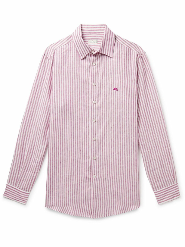 Photo: Etro - Slim-Fit Logo-Embroidered Striped Linen Shirt - Pink