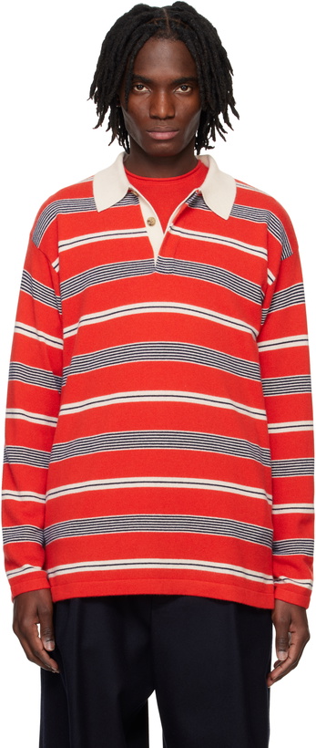 Photo: Guest in Residence Red & Off-White Striped Rugby Polo