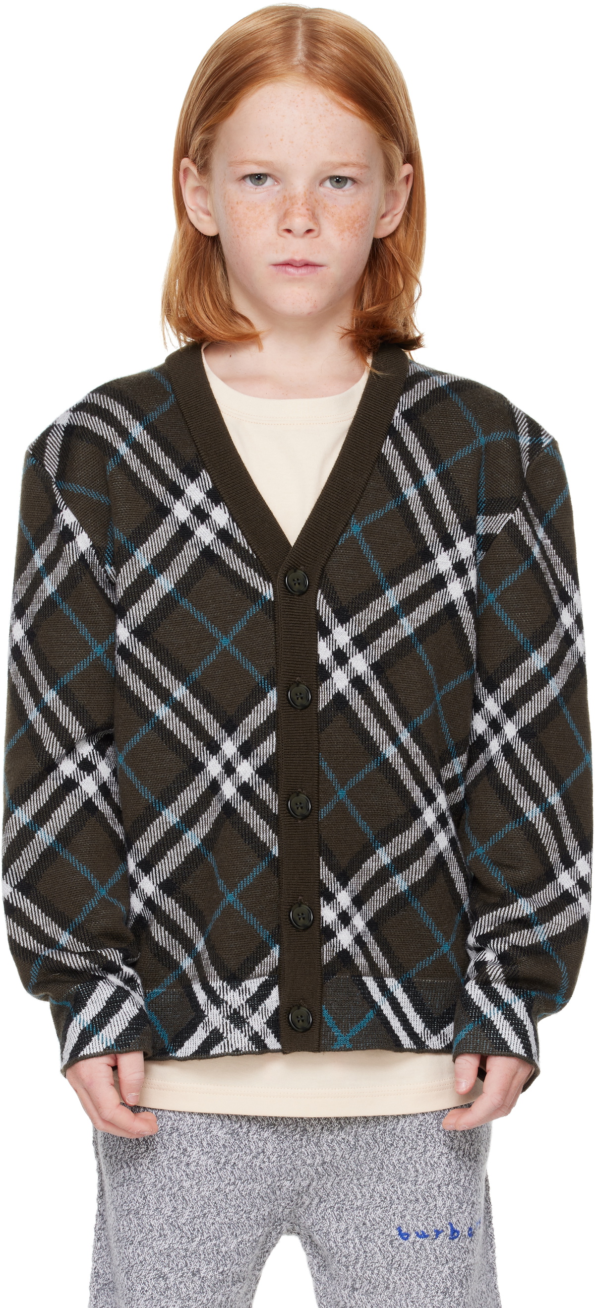 Fluffy Check Kids Cardigan