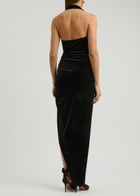 Norma Kamali Halterneck Ruched Velvet Maxi Dress Black