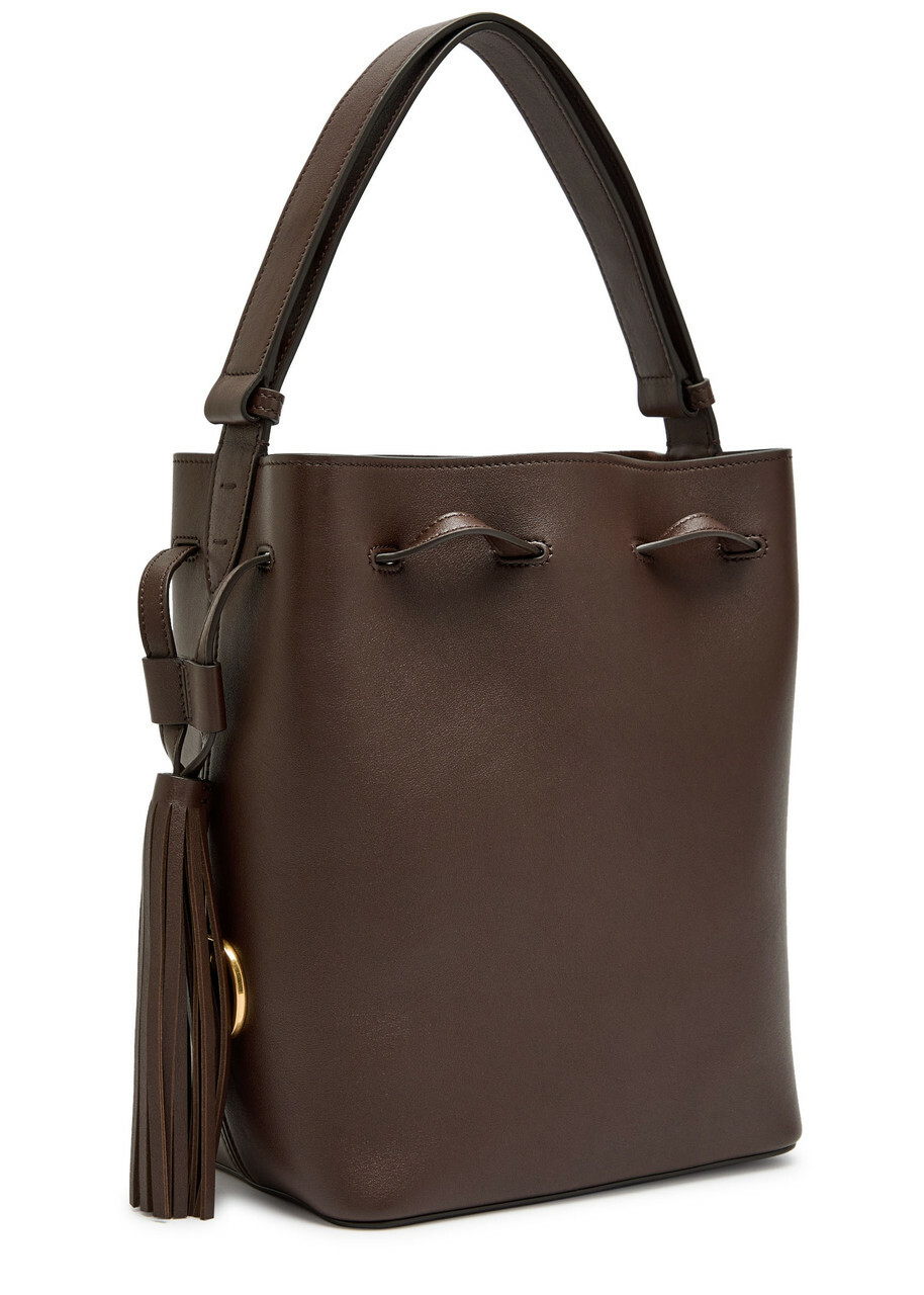 Valentino Drawstring Tassel-embellished Leather Shoulder bag - Dark Brown - One Size
