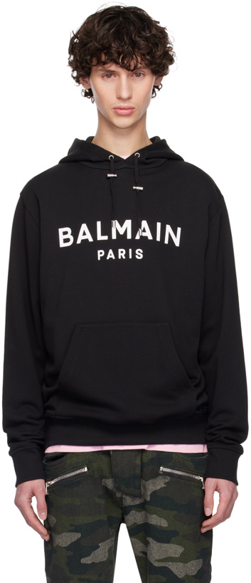 Photo: Balmain Black Printed Logo Hoodie