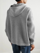 CELINE - Logo-Appliquéd Ribbed Wool Hoodie - Gray