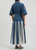 Lovebirds Panelled Denim and Cotton-poplin Midi Dress Blue