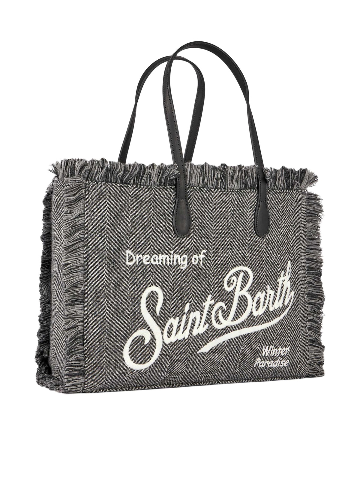 MC2 Saint Barth Donegal Vanity Fringed Shoulder Bag With Herringbone Pattern
