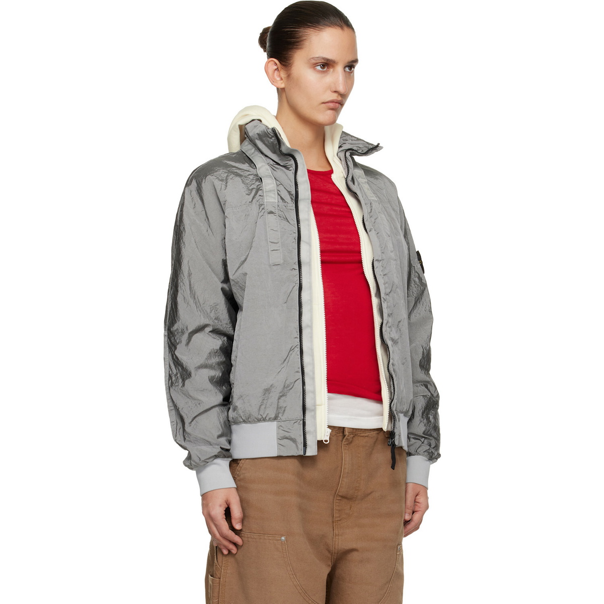 Stone Island Gray 4100064 Nylon Metal ECONYL Watro-TC Bomber Jacket
