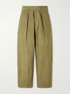 Story mfg. - Lush Wide-Leg Pleated Organic Cotton-Canvas Trousers - Green