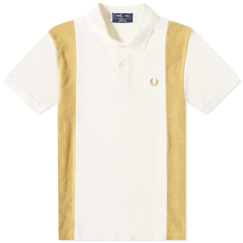 Fred Perry Men's Towelling Panel Polo Shirt in Ecru Fred Perry Fred Perry Men's Towelling Panel Polo Shirt in Ecru Fred Perry