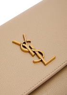 Saint Laurent Kate Logo Pebbled Leather Clutch - Beige - One Size