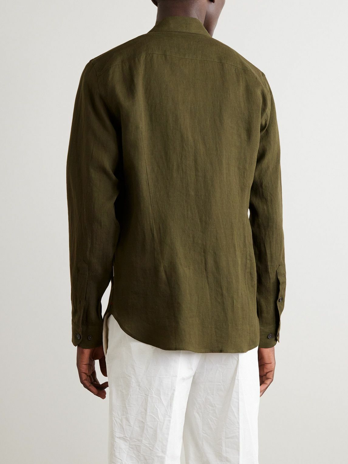 GILES STITCHED LINEN SHIRT - LIGHT KOMBU