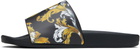Versace Jeans Couture Black & Gold Outline Barocco Pool Slides