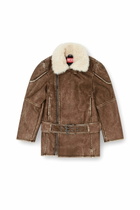 Diesel Double-breasted aviator-biker coat - Jackets Womens in Brown