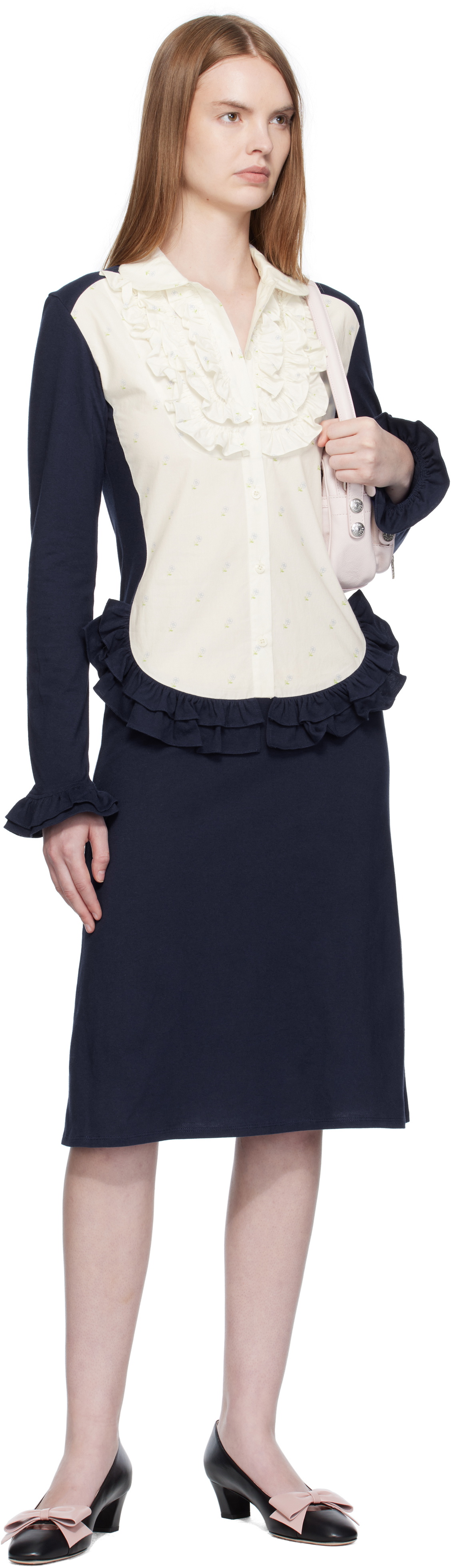 Ashley Williams Navy & White Chan Midi Dress