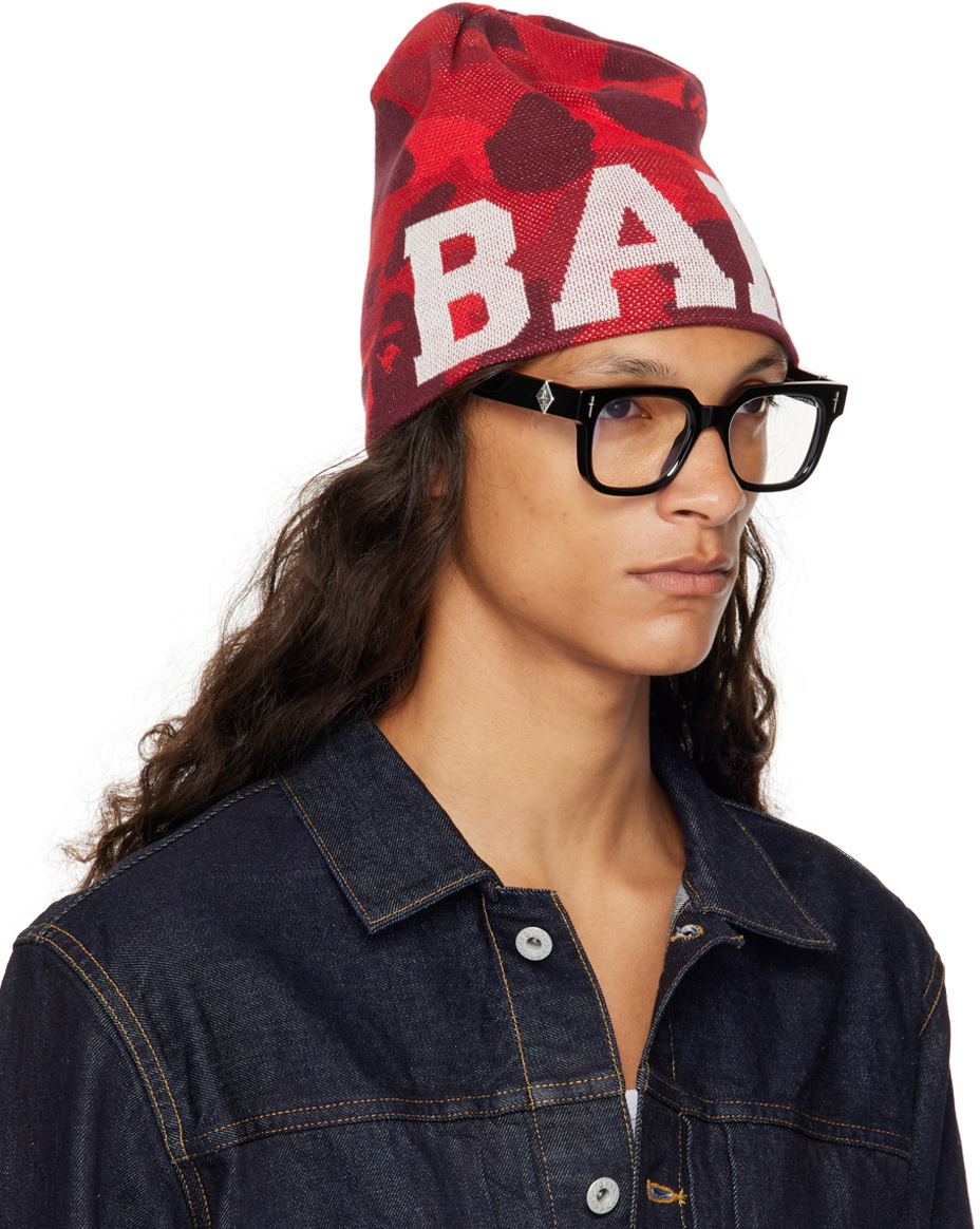 BAPE Red Color Camo Knit Beanie A Bathing Ape