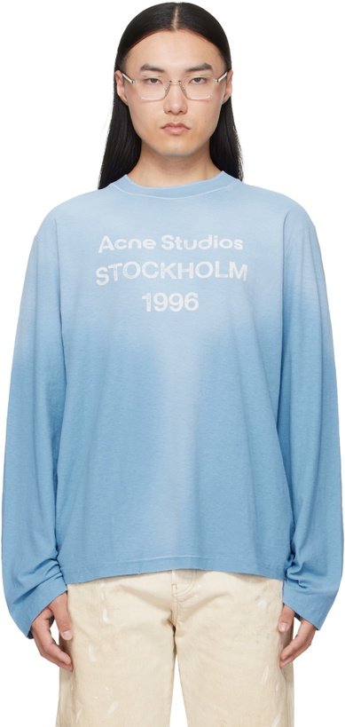 Photo: Acne Studios Blue Sprayed '1996' Logo T-shirt