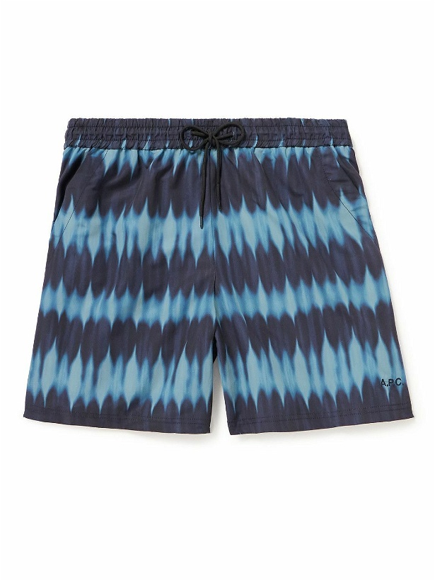 Photo: A.P.C. - Straight-Leg Mid-Length Striped Printed Swim Shorts - Blue