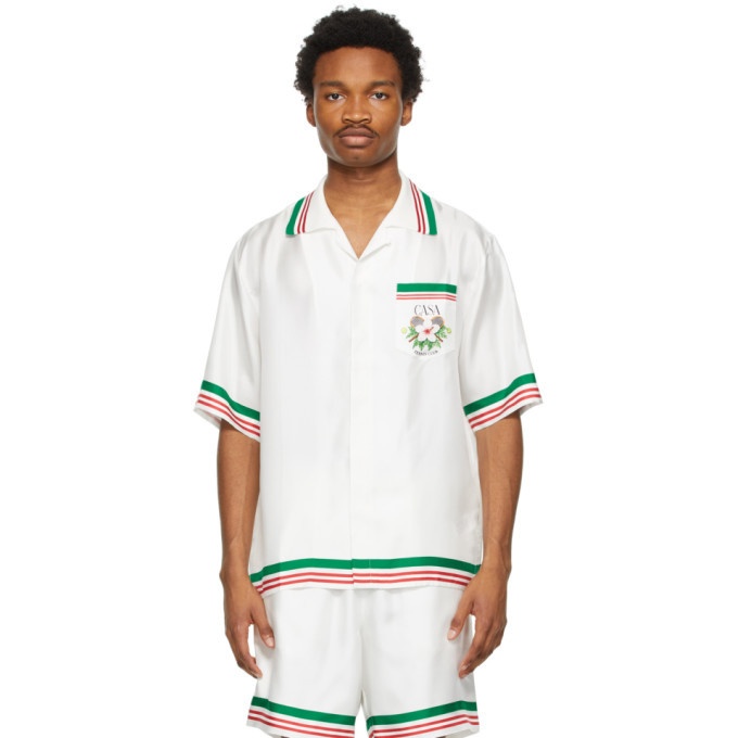 Photo: Casablanca White Silk Tennis Club Short Sleeve Shirt