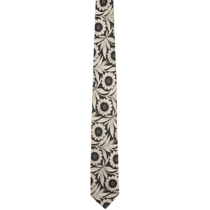Photo: Dries Van Noten Off-White and Black Silk Flower Tie