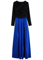 Talbot Runhof Colour-blocked Satin and Woven Maxi Dress Blue
