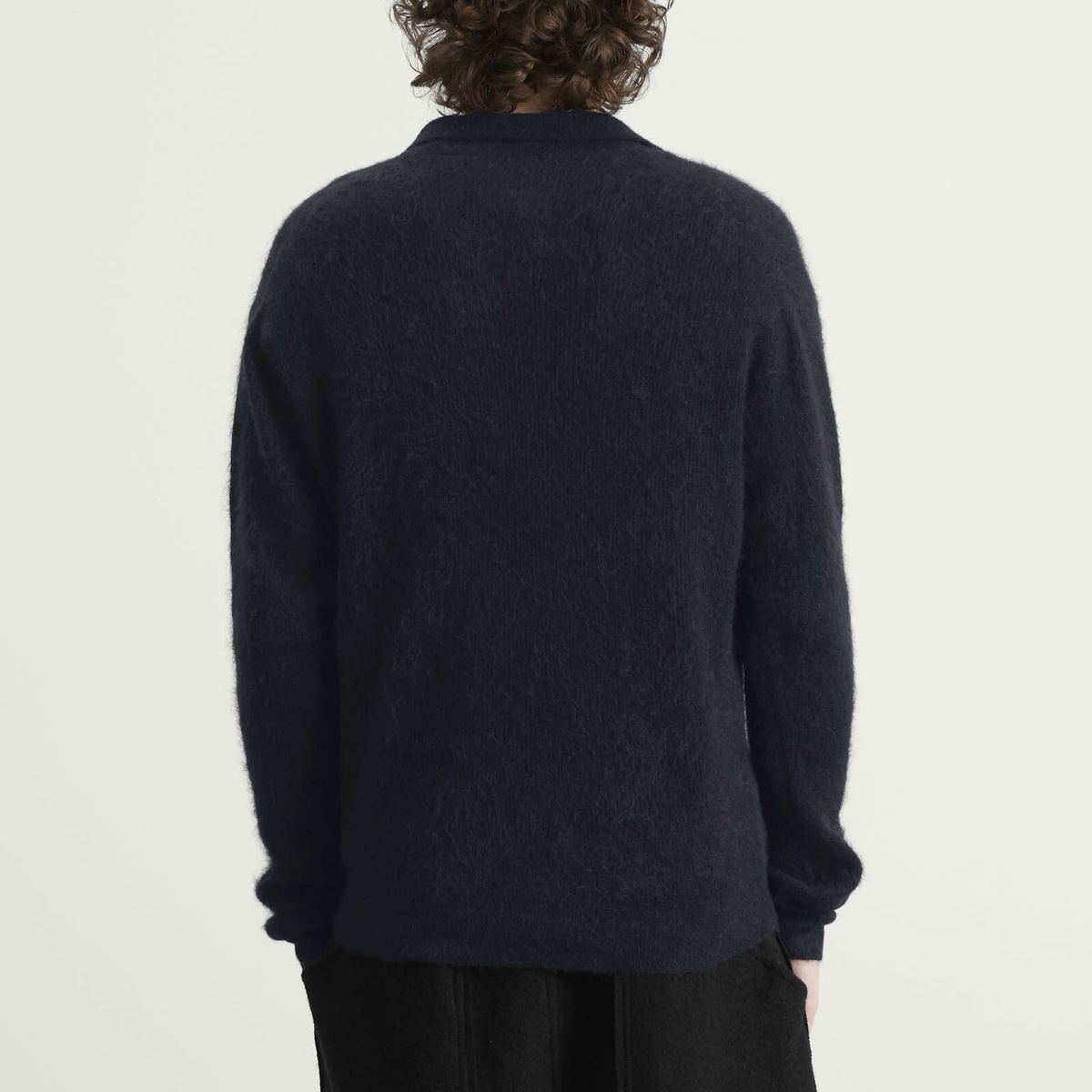 Auralee Men's Baby Suri Alpaca Sheer Knit Skipper Polo in Navy