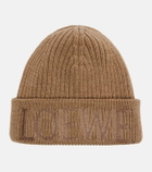 Loewe Logo embroidered ribbed-knit wool beanie