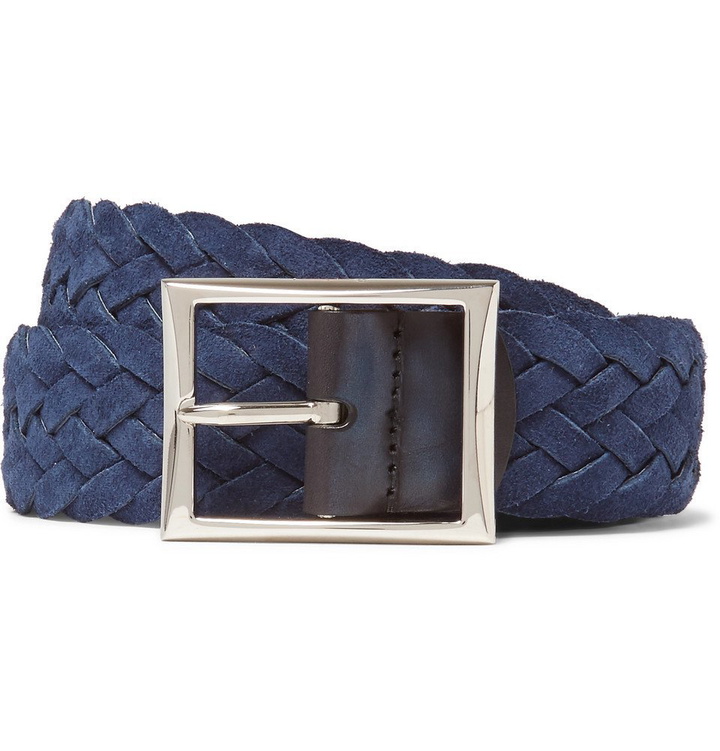 Photo: Berluti - 3.5cm Blue Woven Suede Belt - Men - Blue