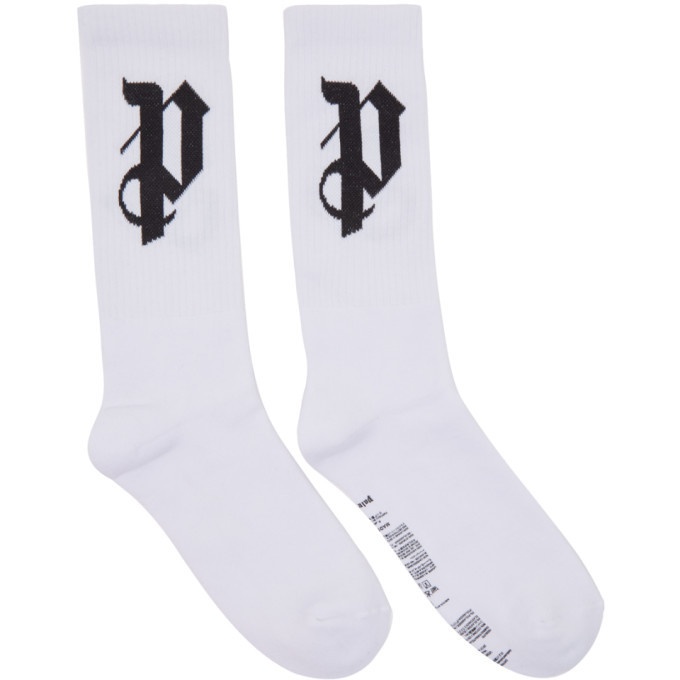 Photo: Palm Angels White PA Logo Socks