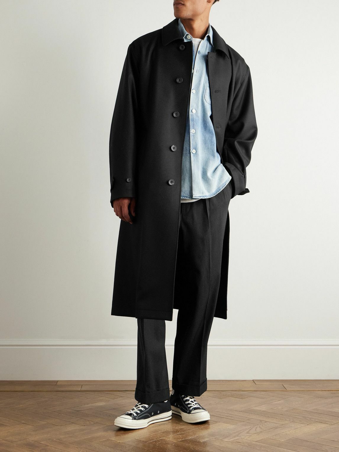 ssstein - Investigated Oversized Belted Super 120's Wool Coat - Black