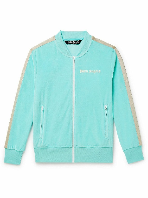 Photo: Palm Angels - Logo-Embroidered Striped Cotton-Blend Chenille Track Jacket - Blue