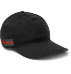 Gucci - Webbing-Trimmed Monogrammed Canvas Baseball Cap - Men - Black