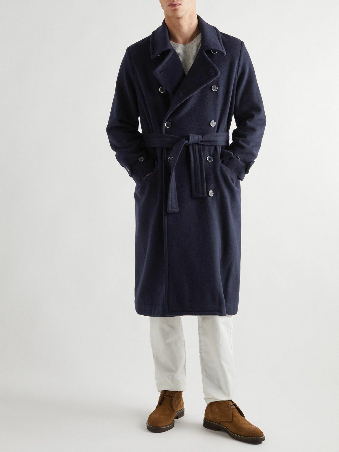 Barena - Leuter Double-Breasted Belted Wool-Blend Overcoat - Blue