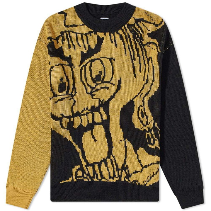 Photo: Polar Skate Co. Men's Emile Crew Knit in Black/Yellow