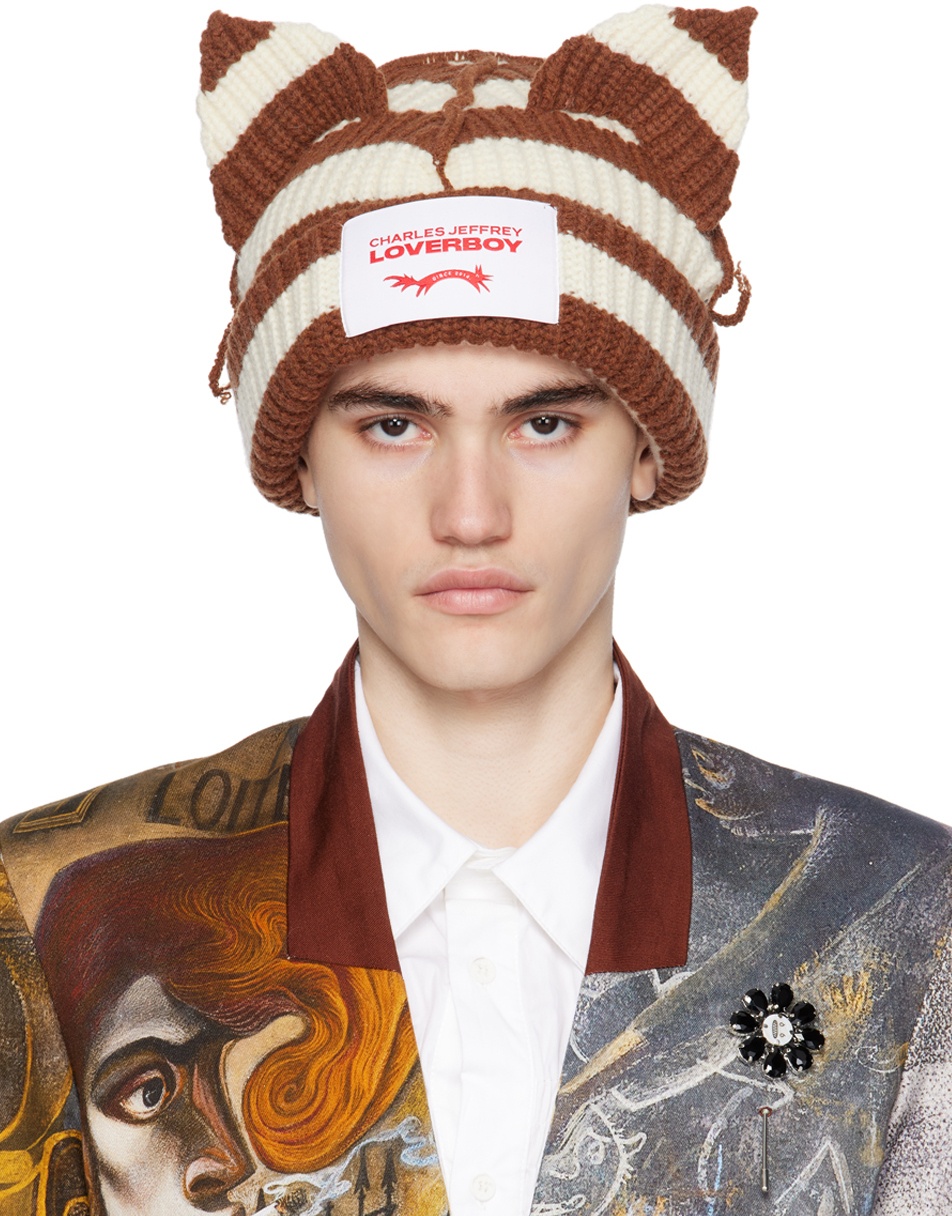 Charles Jeffrey LOVERBOY SSENSE Exclusive Brown & White Chunky Ears Beanie